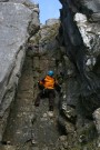Nic Being Belayed Up A Chimney, Attermire Scar